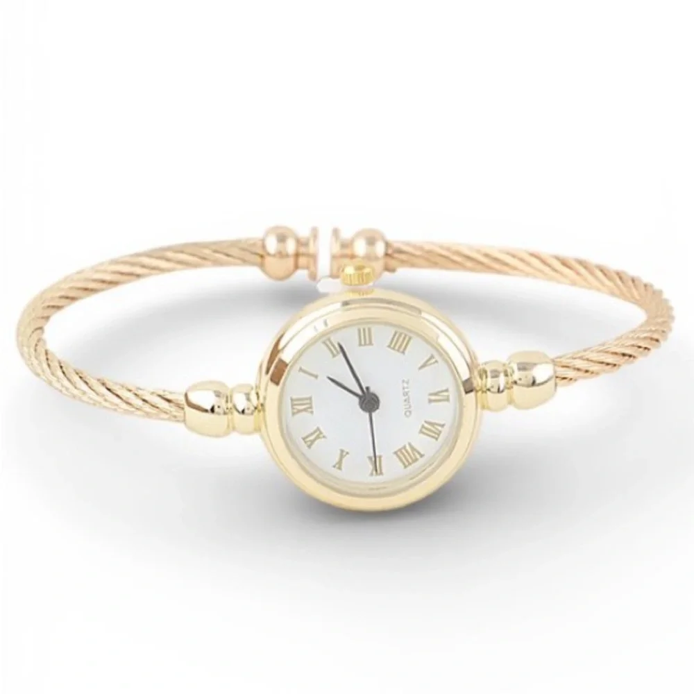 Gold Cable Bangle Watch 22mm | Roman Numeral Dainty Bracelet Watch